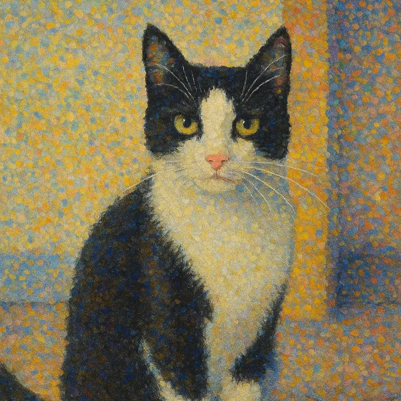 Kat i pointillistisk stil