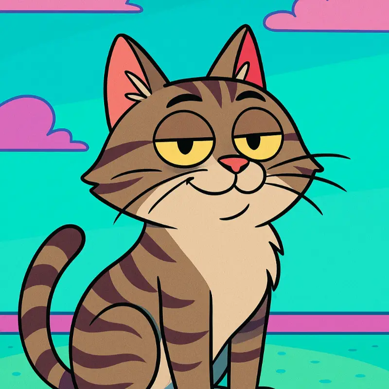 Katten Gunnar som farverig 2D tegning